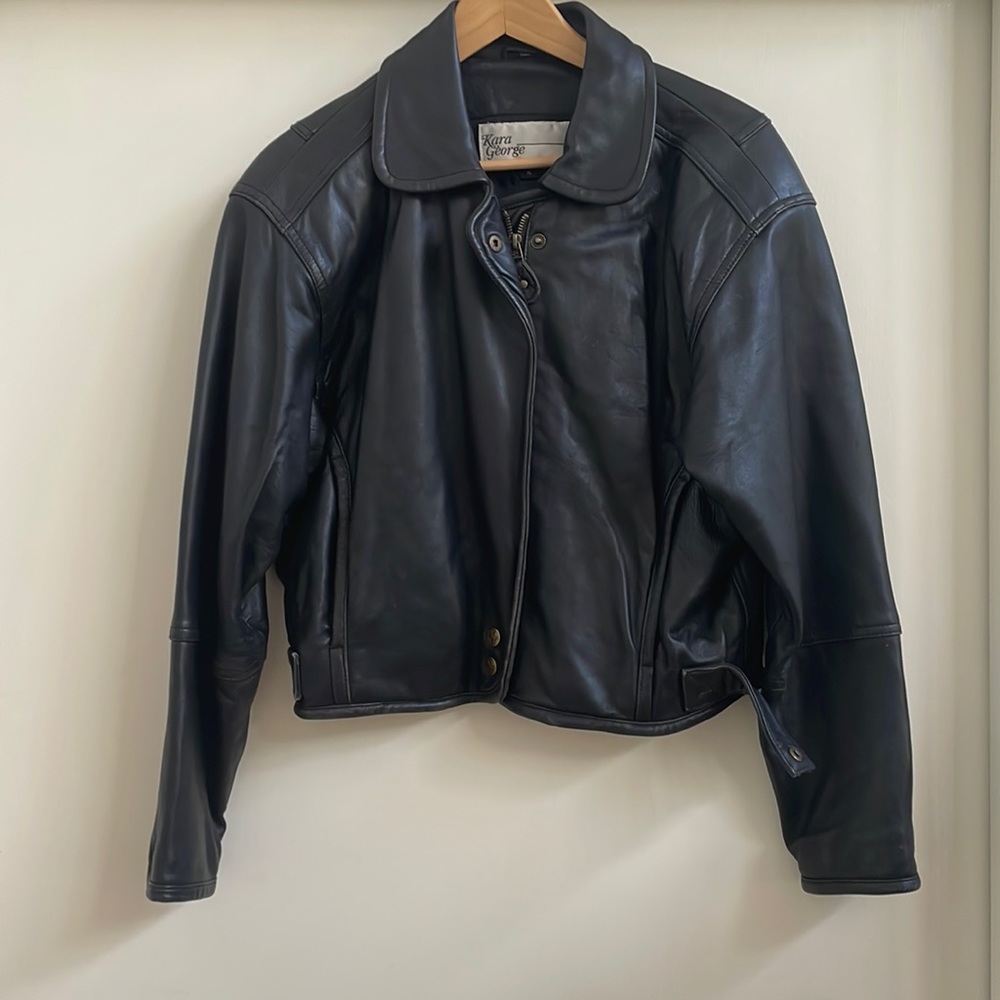 Kara George 1980’s black leather bomber jacket